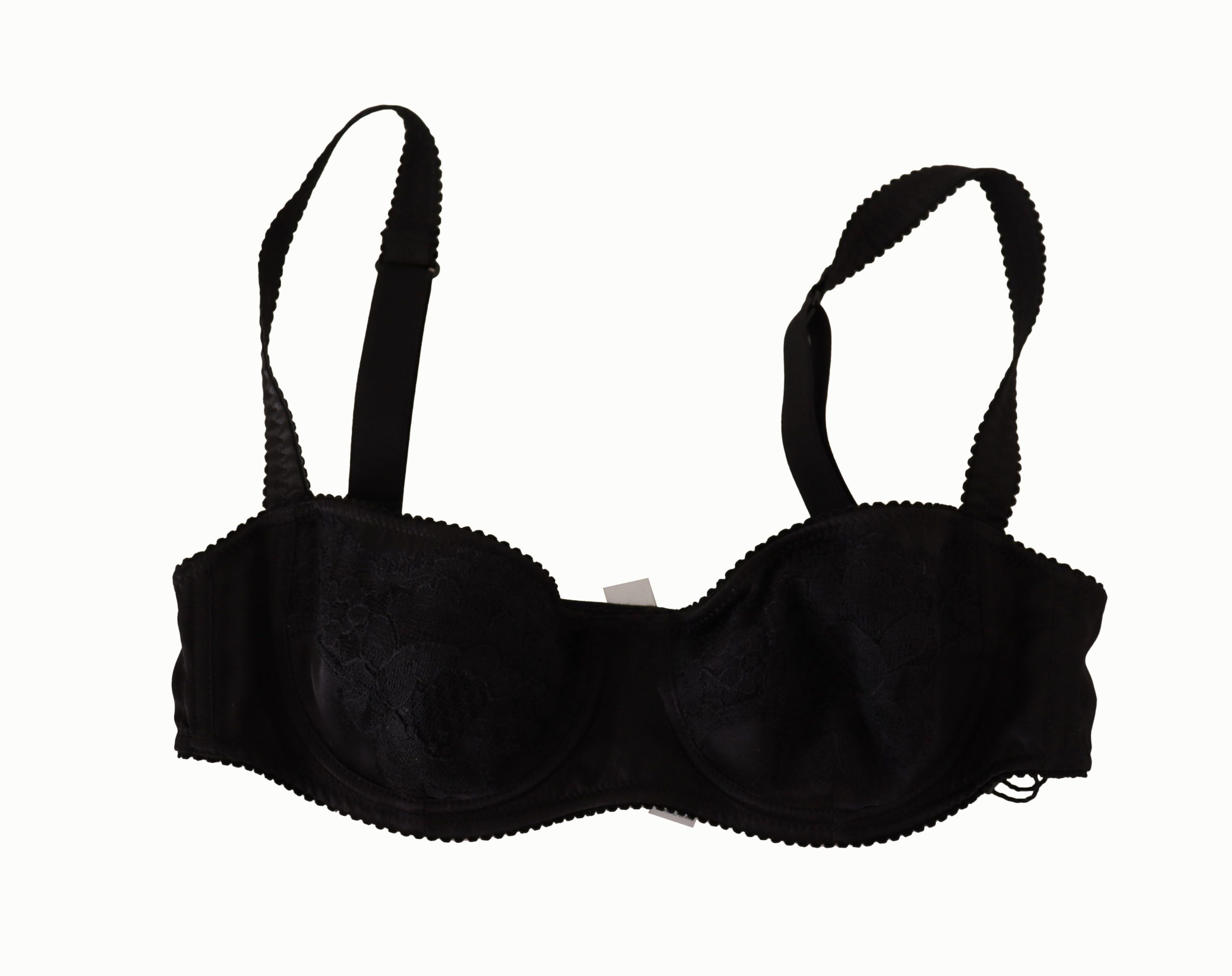 Dolce & Gabbana Schwarzer Balconette-BH aus Satin-Spitze mit Tupfen