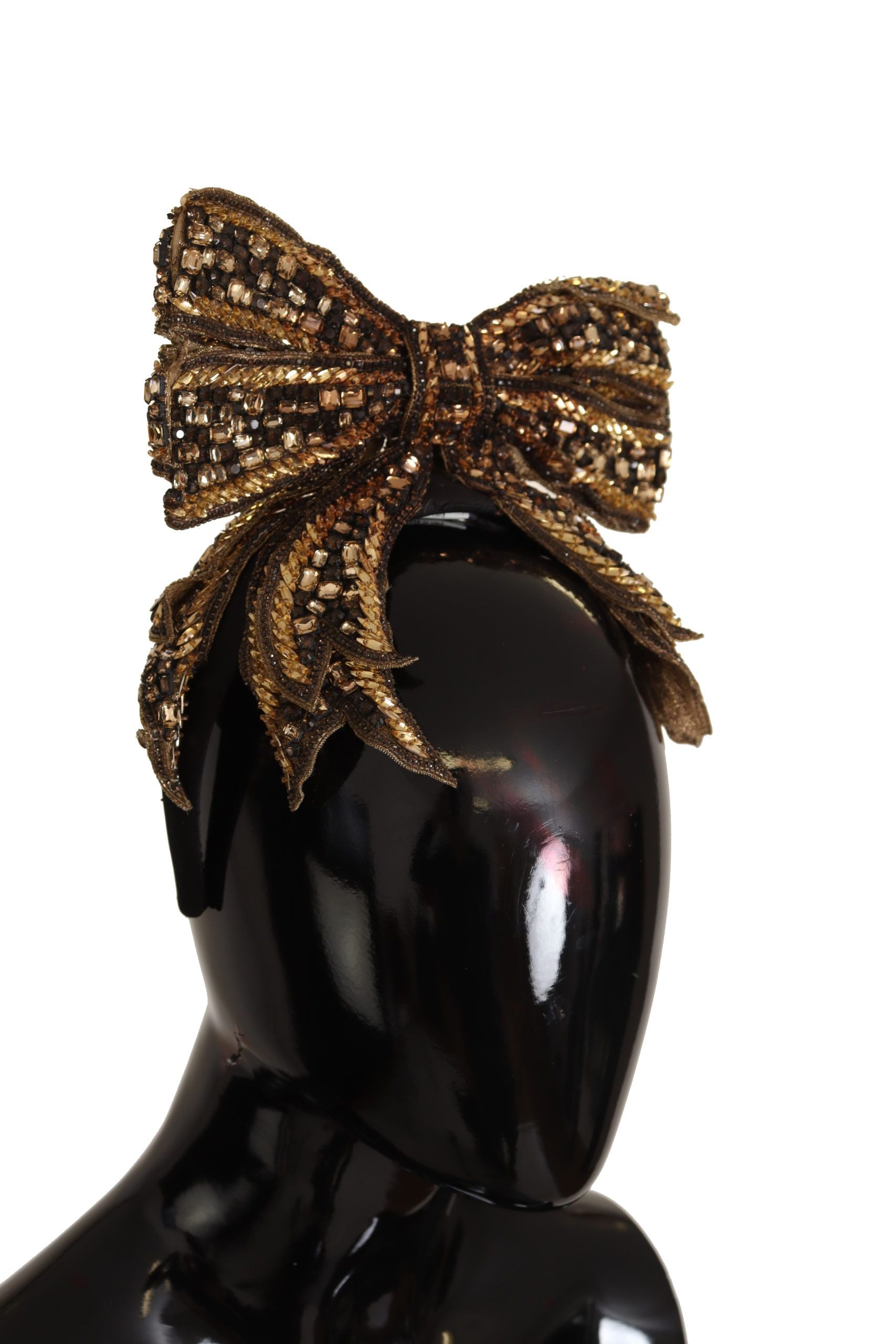 Dolce & Gabbana Gold Kristall Perlen Pailletten Seide Bogen Stirnband Diadem