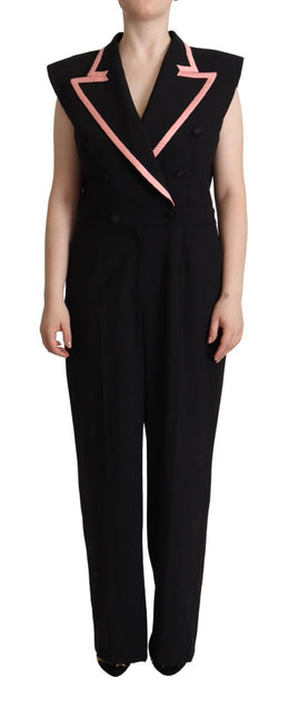 Dolce & Gabbana Schwarzes ärmelloses Jumpsuit-Kleid aus einer Wollmischung