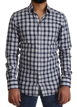 Dolce & Gabbana Blau Weiß Karo Baumwolle Slim Fit GOLD Hemd