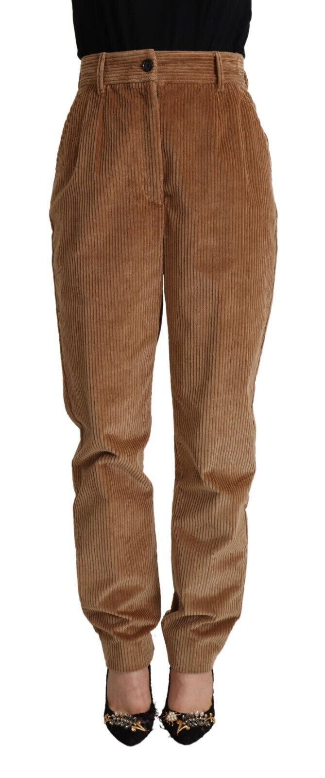 Dolce & Gabbana Brauner Baumwollcord mit hoher Taille und Skinny Pants