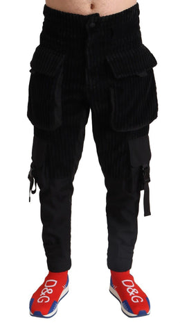 Dolce & Gabbana Schwarze Skinny-Cord-Cargo-Hose aus Baumwolle