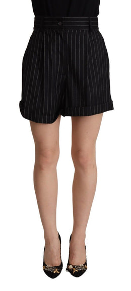 Dolce & Gabbana Schwarz gestreifte Bermudashorts mit hoher Taille aus Wolle