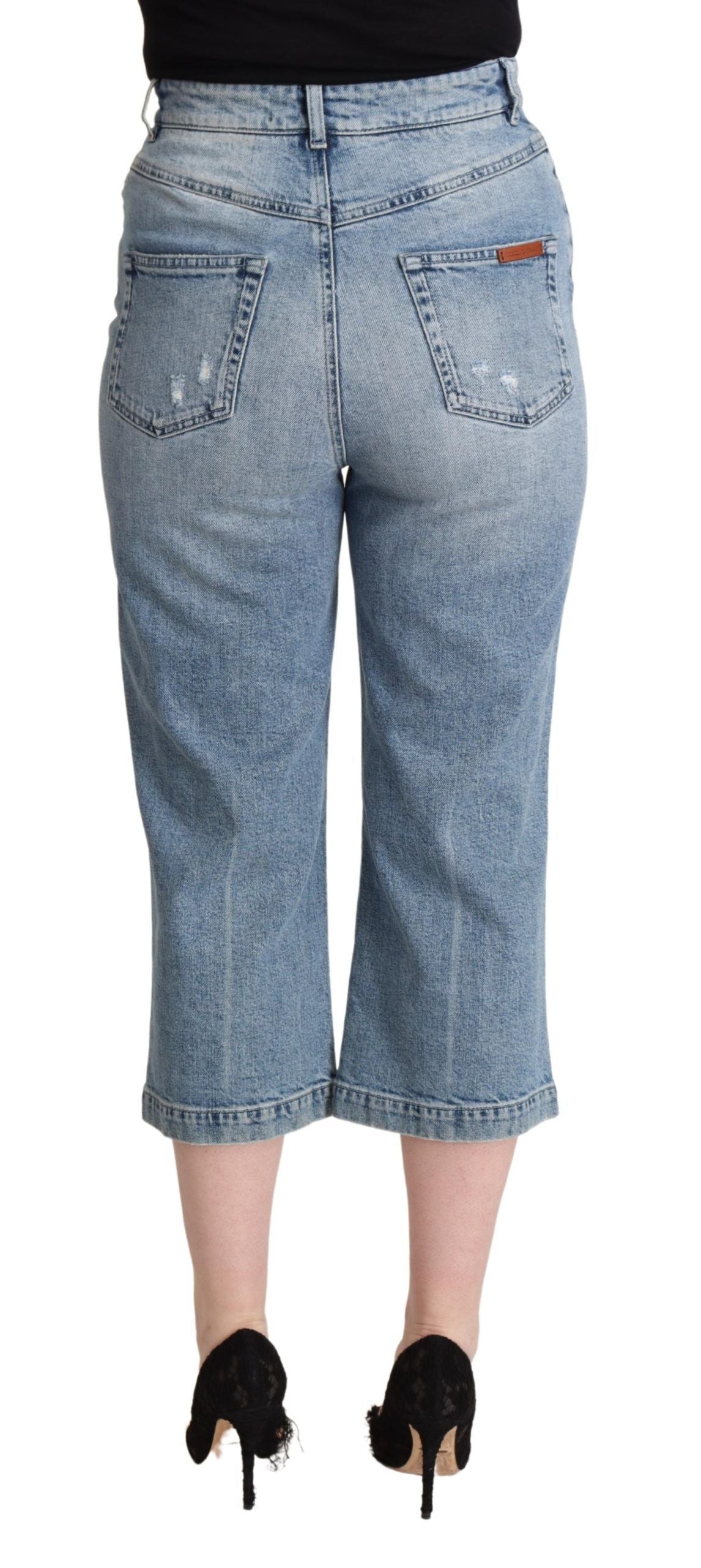 Dolce & Gabbana Blaue Capri-Cropped-Jeans aus zerrissenem Baumwoll-Denim