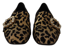 Dolce & Gabbana Gold Leopard Print Kristalle Loafers Schuhe