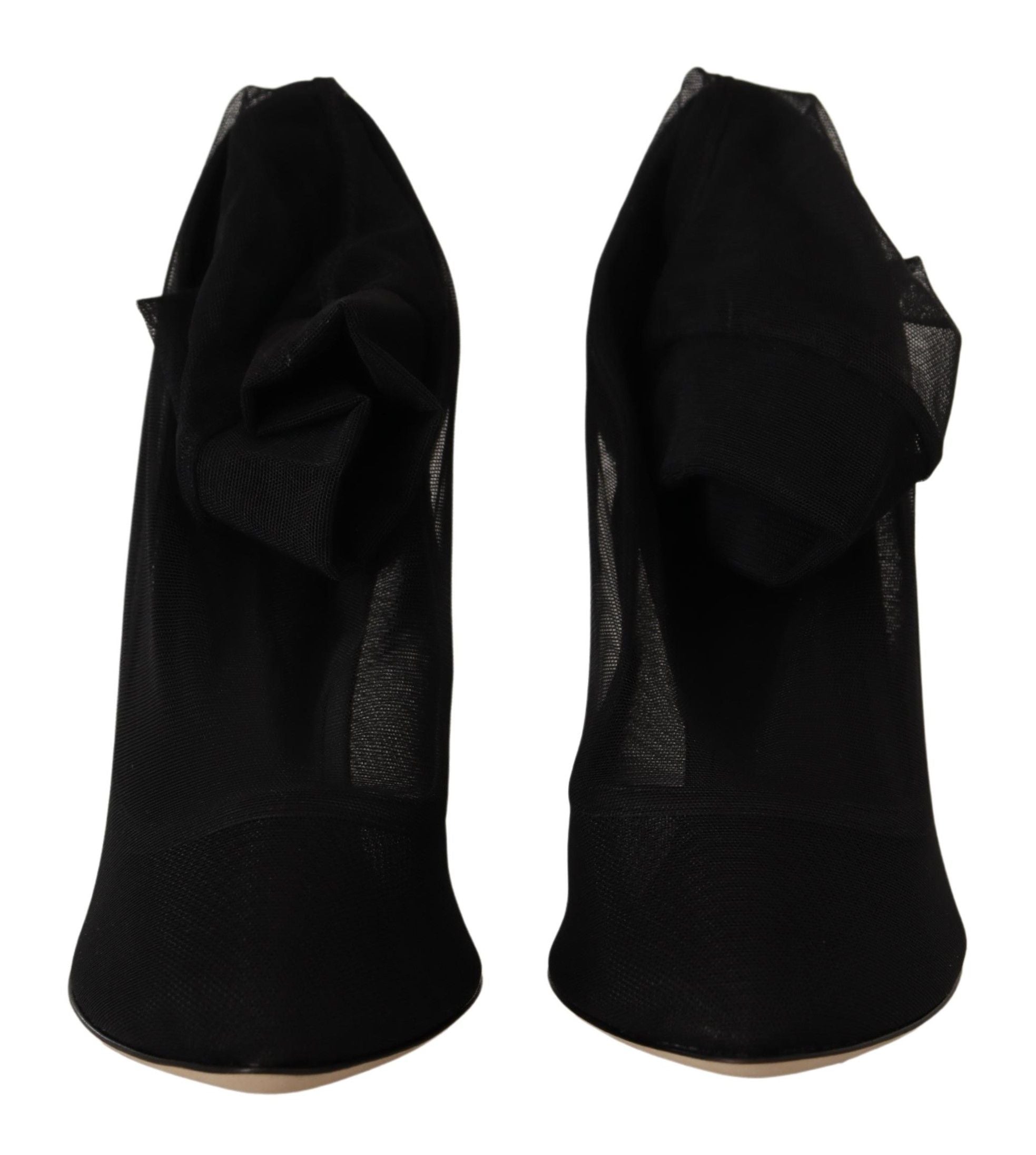 Dolce & Gabbana Schwarz Stretch Tüll Stretch Stiefel Schuhe