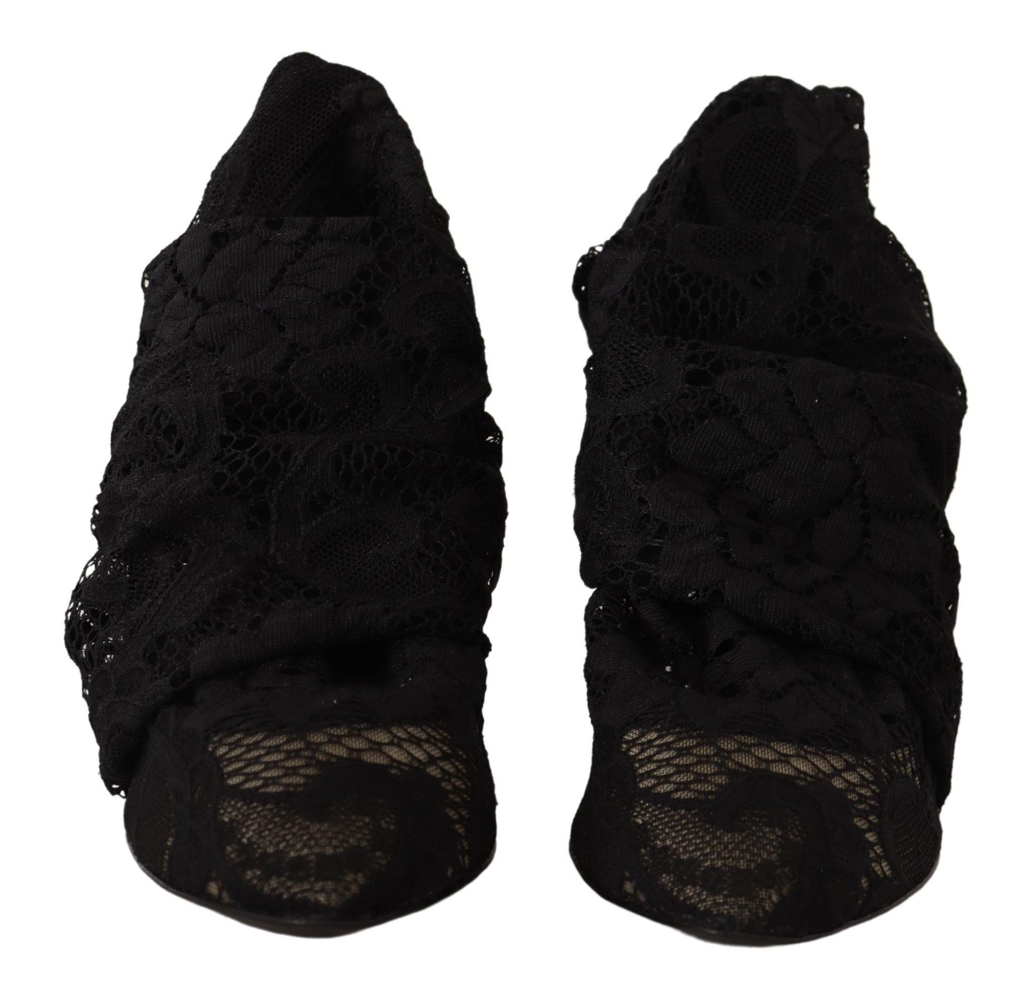 Dolce & Gabbana Schwarz Stretch Socken Taormina Spitze Stiefel Schuhe