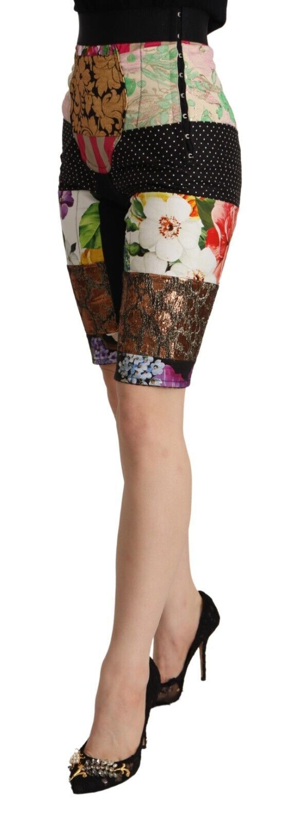 Dolce & Gabbana Multicolor Patchwork-Hose mit hoher Taille und Cropped Pants