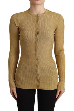 Dolce & Gabbana Goldfarbene Strickjacke mit Viskosemischung und Knöpfen