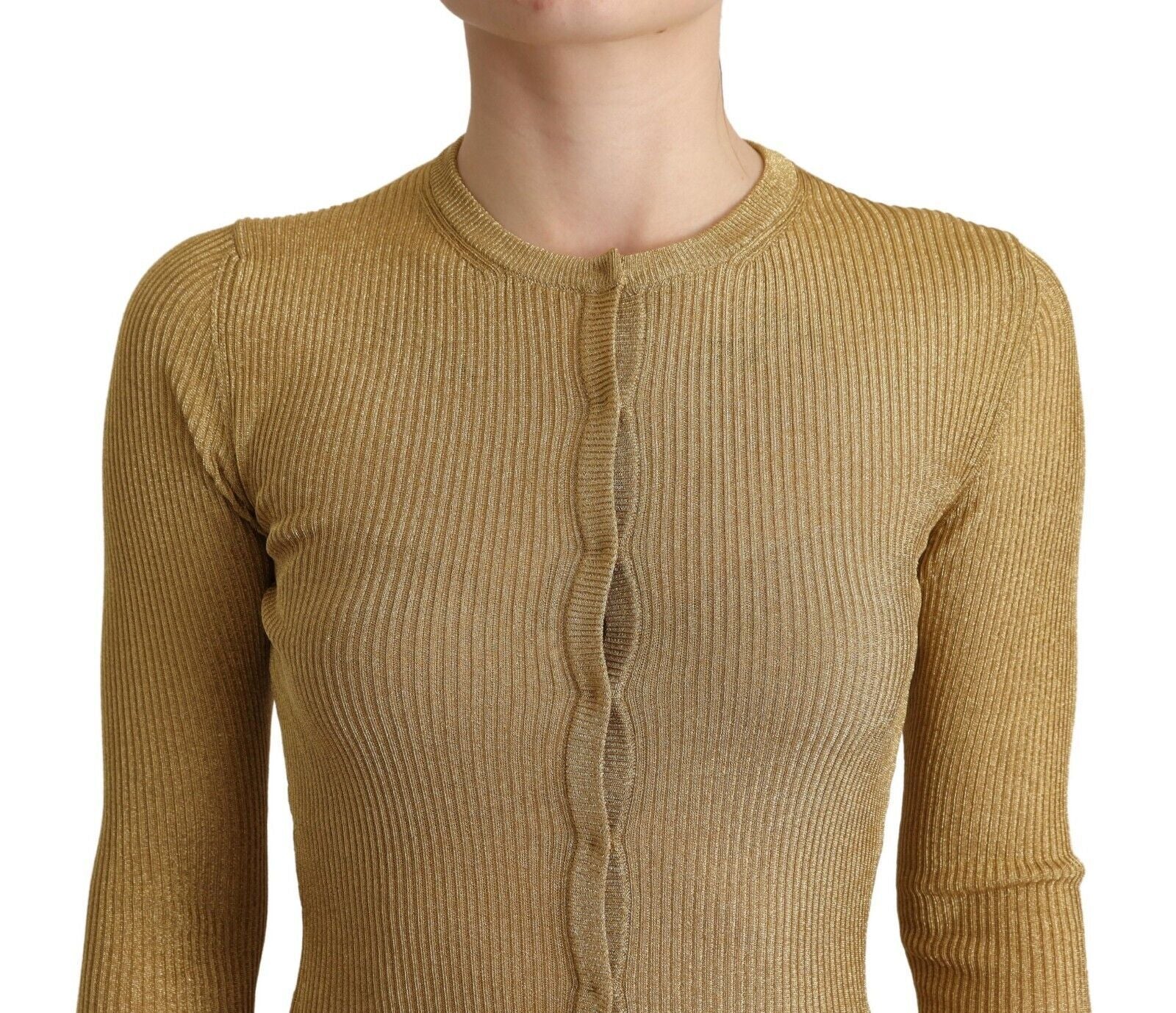 Dolce & Gabbana Goldfarbene Strickjacke mit Viskosemischung und Knöpfen