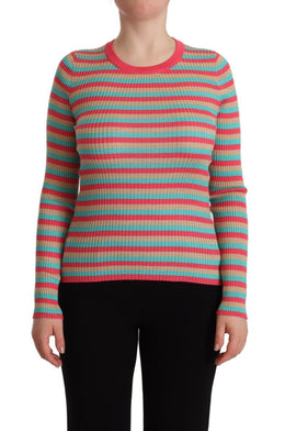 Dolce & Gabbana Multicolor Streifen Seide Rundhalsausschnitt Pullover Top
