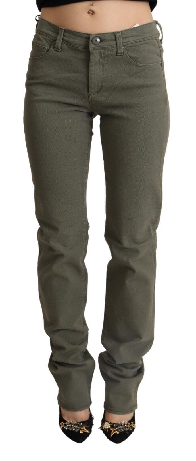 Ermanno Scervino Graue Skinny Denim-Hosenjeans mit niedriger Taille aus Baumwolle