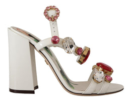 Dolce & Gabbana Weißes Leder Kristall Keira Heels Sandalen Schuhe