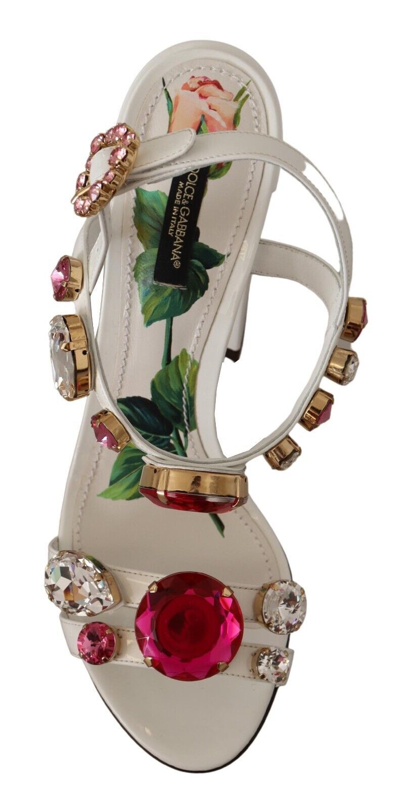 Dolce & Gabbana Weißes Leder Kristall Keira Heels Sandalen Schuhe