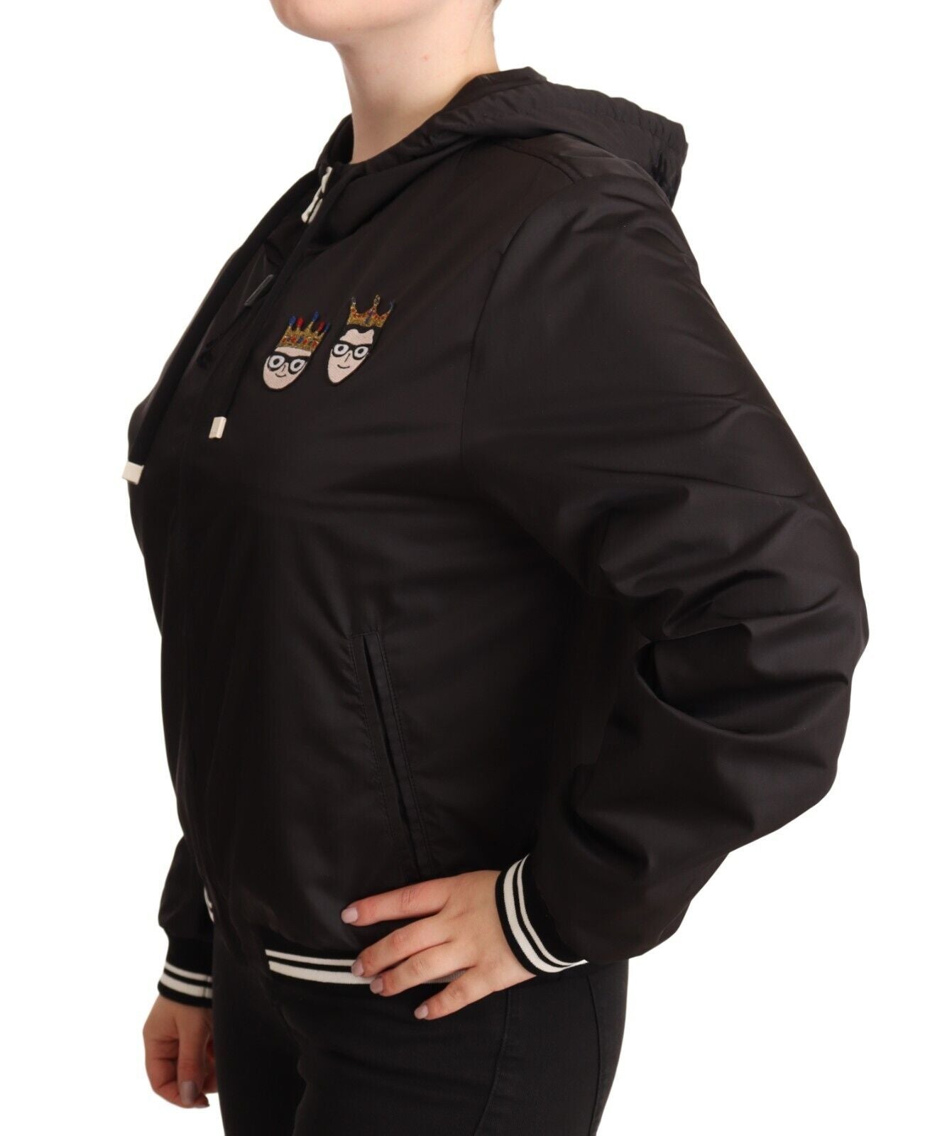Dolce & Gabbana Schwarze Polyester Bomberjacke mit Kapuze und Reißverschluss