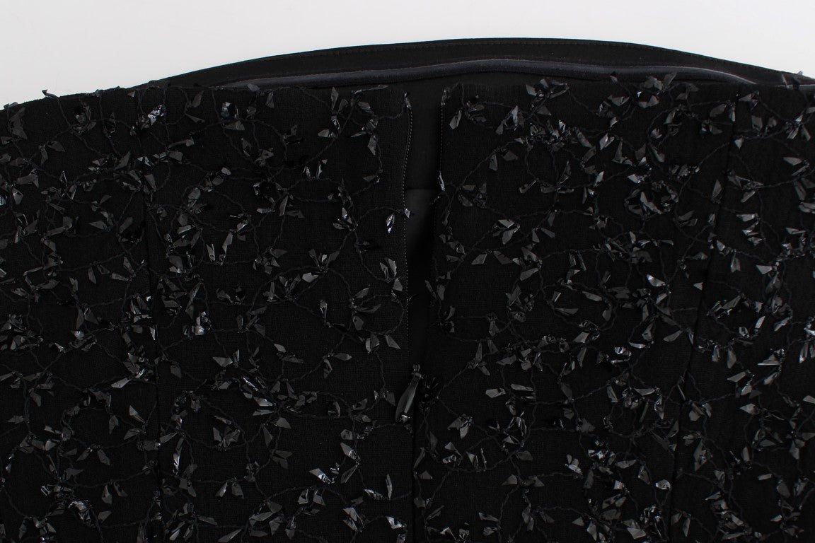 Masha Ma Schwarzes trägerloses verschönertes Bleistiftkleid