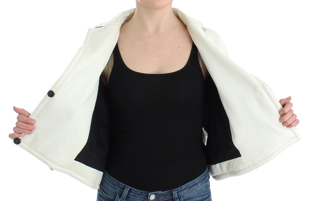 Andrea Pompilio Weiß Schwarz Gekürzte Lederjacke