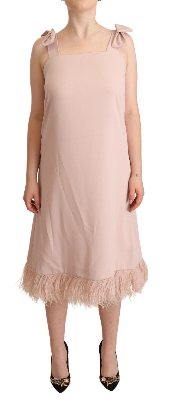 P.A.R.O.S.H. Pinkes ärmelloses Midi-Federkleid aus Polyester