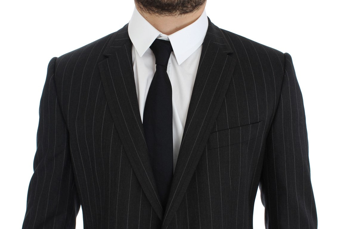Dolce & Gabbana Grauer gestreifter Slim Fit Wollblazer