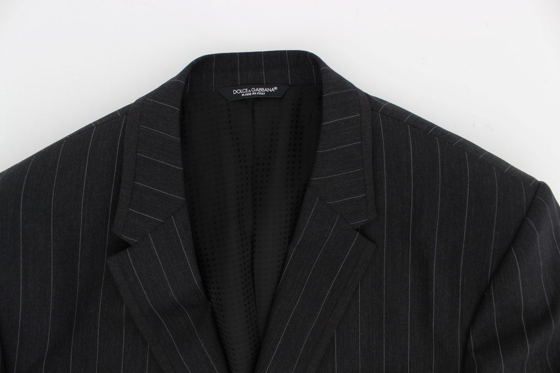 Dolce & Gabbana Grauer gestreifter Slim Fit Wollblazer