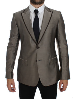 Dolce & Gabbana Brauner Slim Fit Seidenblazer mit zwei Knöpfen