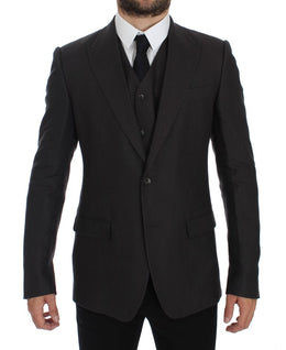 Dolce & Gabbana Grauer Slim Fit Leinenblazer