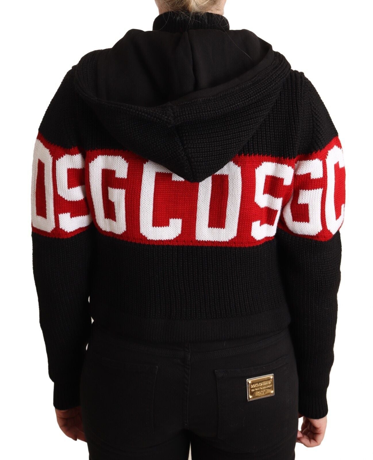 GCDS Schwarze Kaschmir-Kapuzenjacke mit Knopfleiste und Logo-Cardigan