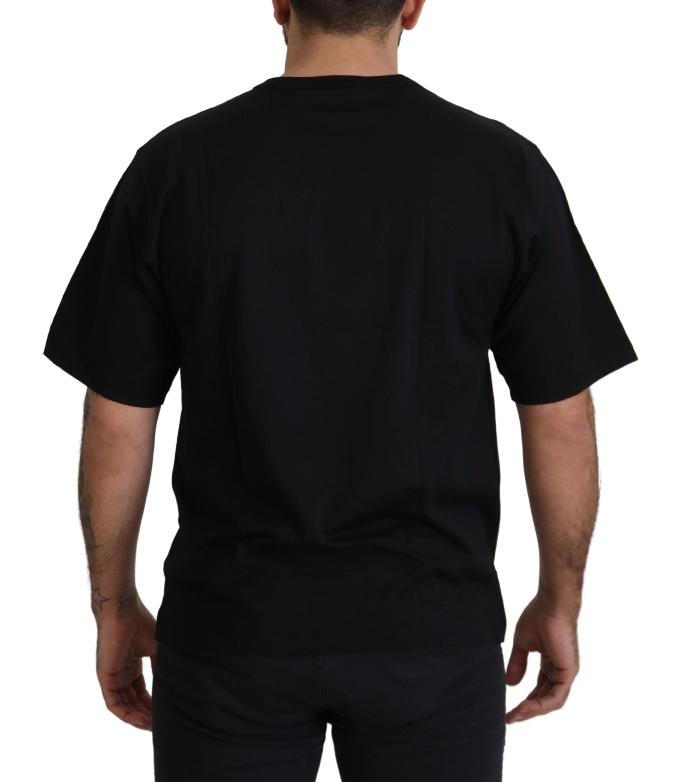Dolce & Gabbana Schwarzgoldenes STAR Crown DG Baumwoll-T-Shirt mit Rundhalsausschnitt