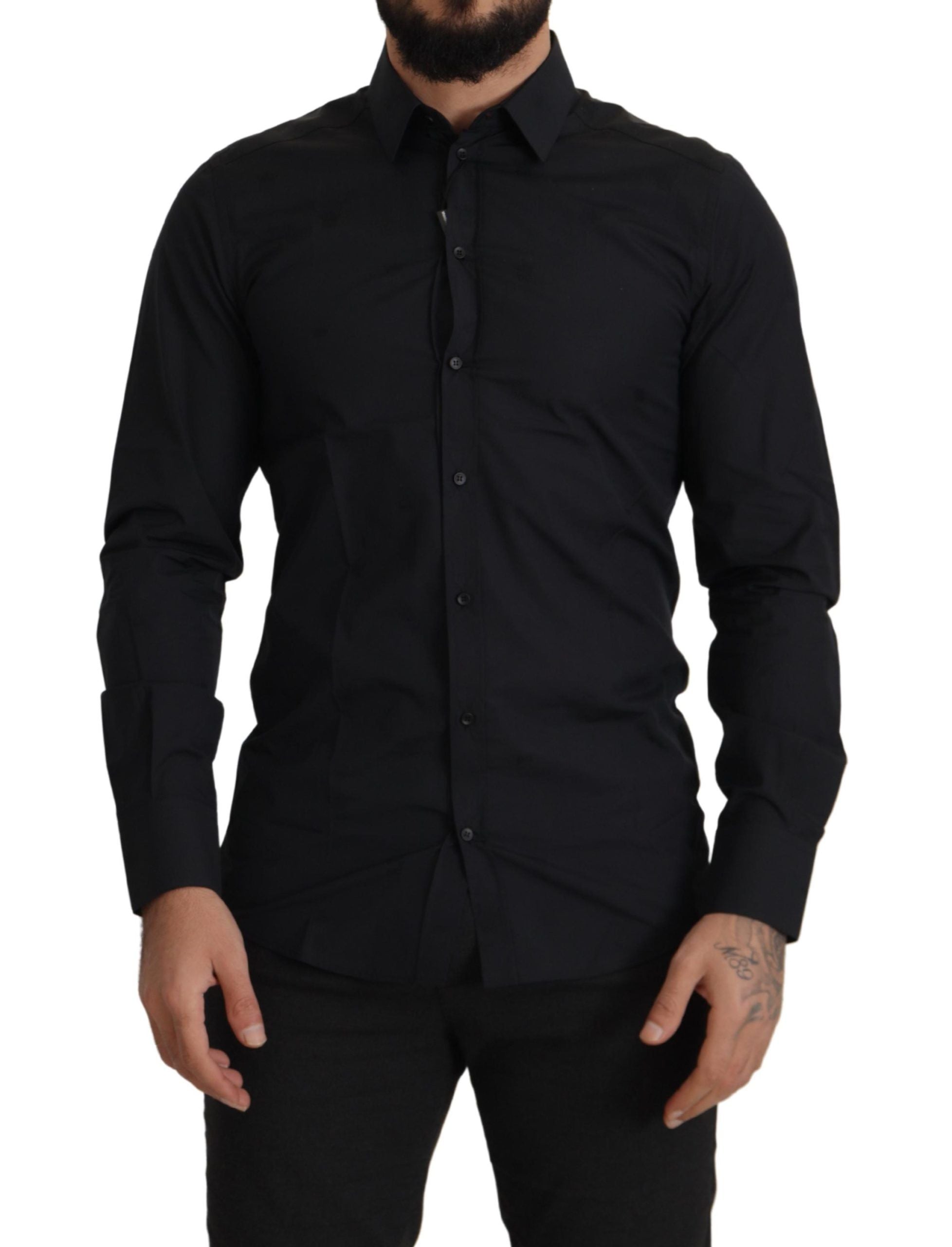Dolce & Gabbana Schwarzes Cotton GOLD Slim Fit Dress Hemd