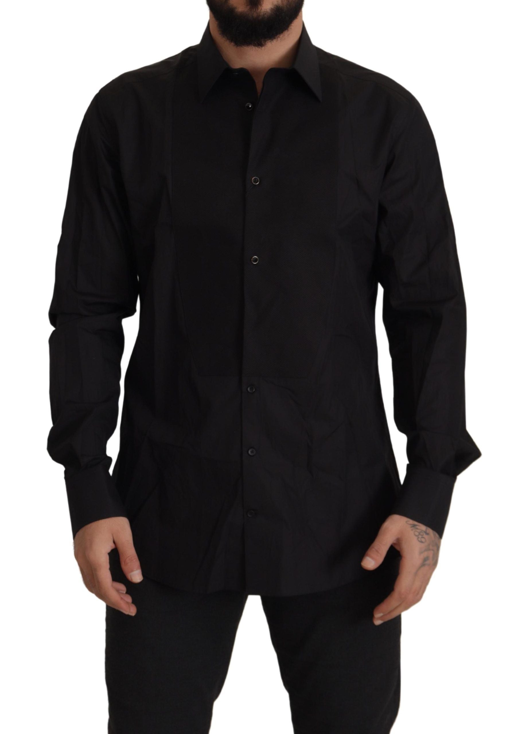 Dolce & Gabbana Schwarzes GOLD Slim Fit Smokinghemd