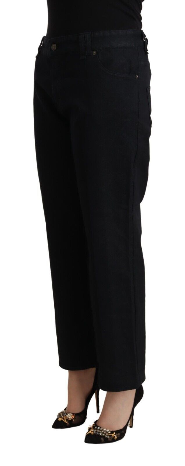 John Galliano Schwarze Baumwoll-Denim-Jeans mit ausgestelltem Bund und hoher Taille