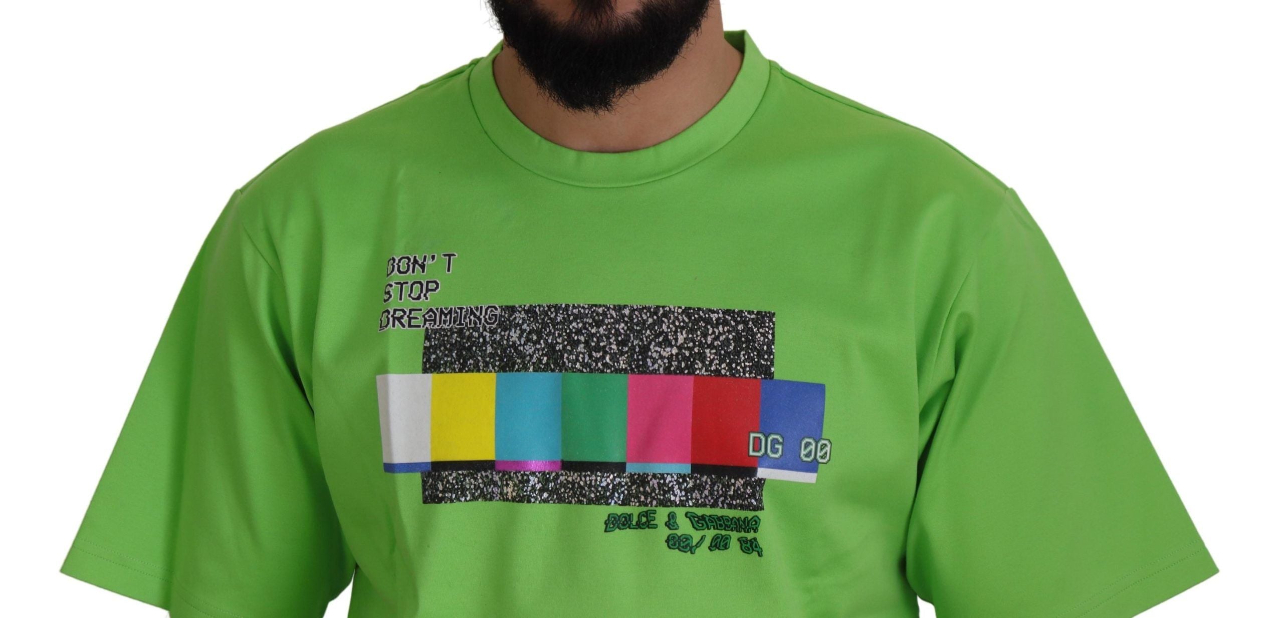 Dolce & Gabbana Grünes Baumwoll-T-Shirt DG CHANNEL Top