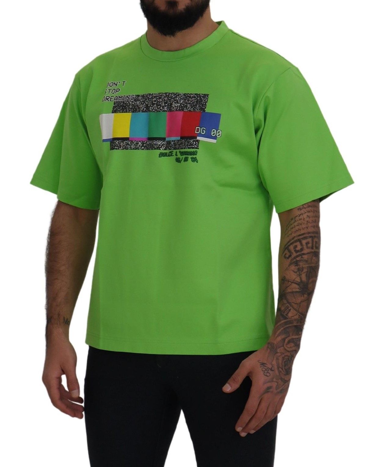 Dolce & Gabbana Grünes Baumwoll-T-Shirt DG CHANNEL Top
