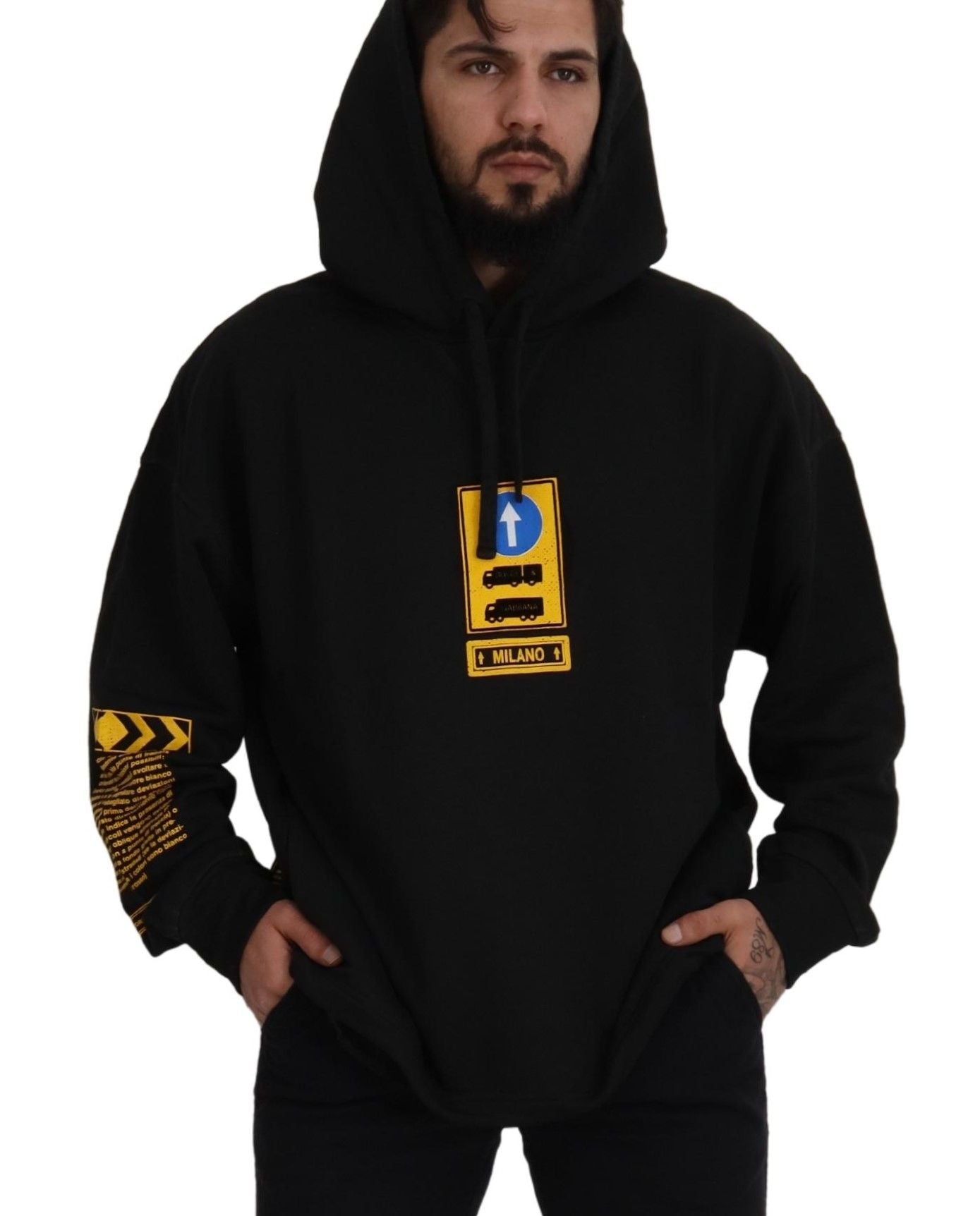 Dolce & Gabbana Schwarzer DG Shield Pullover aus Baumwolle mit Kapuze