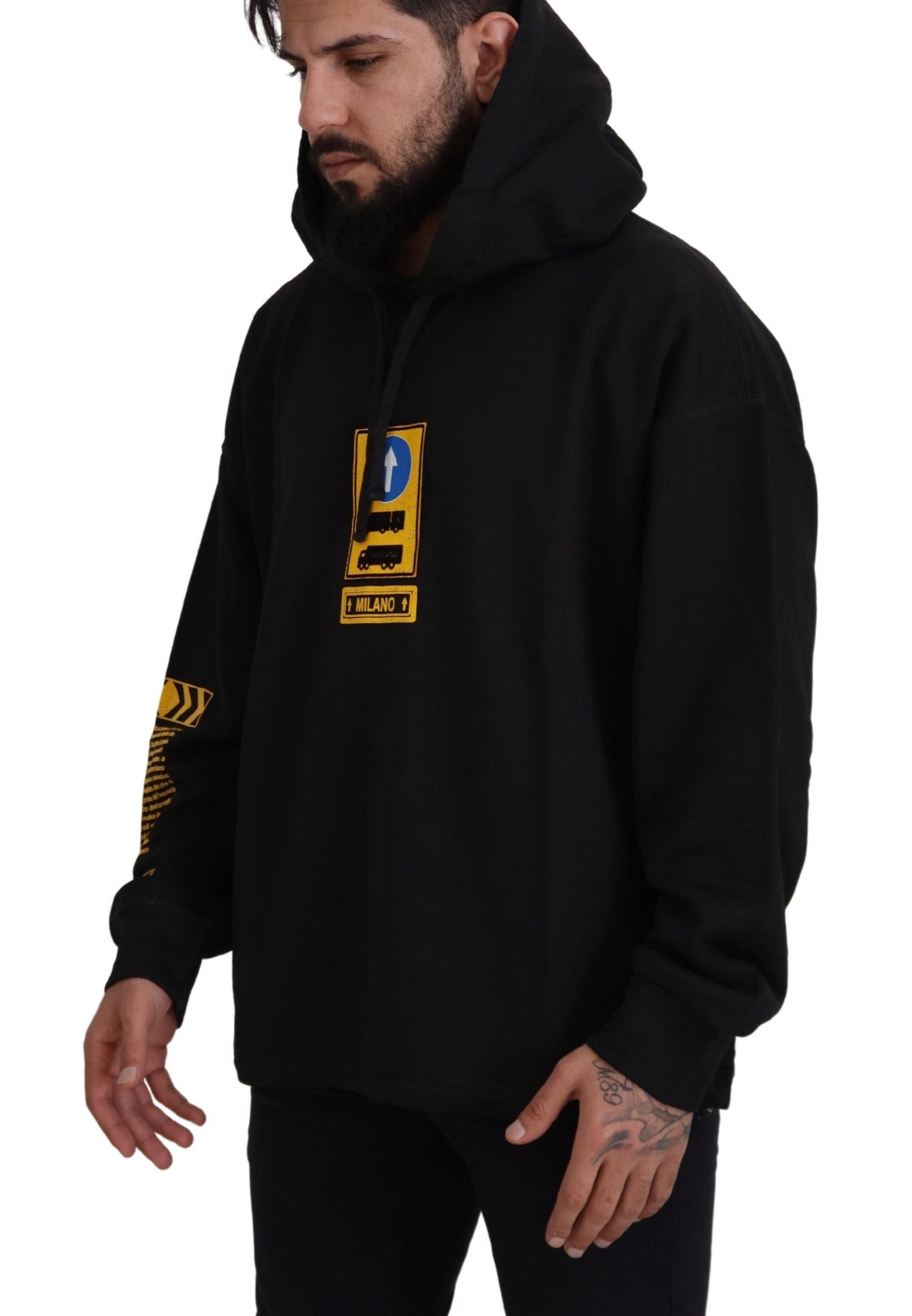 Dolce & Gabbana Schwarzer DG Shield Pullover aus Baumwolle mit Kapuze