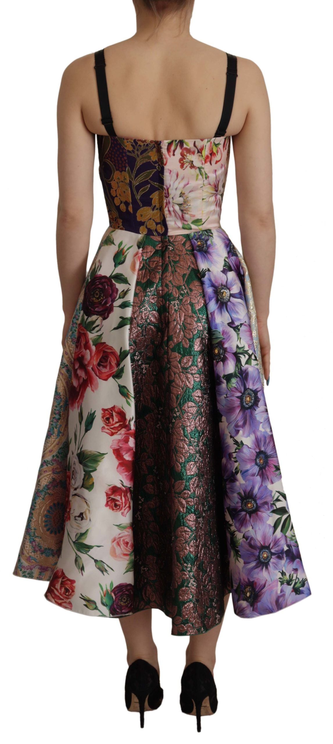 Dolce & Gabbana Kleid Midi Patchwork Floral Jaquard Seide
