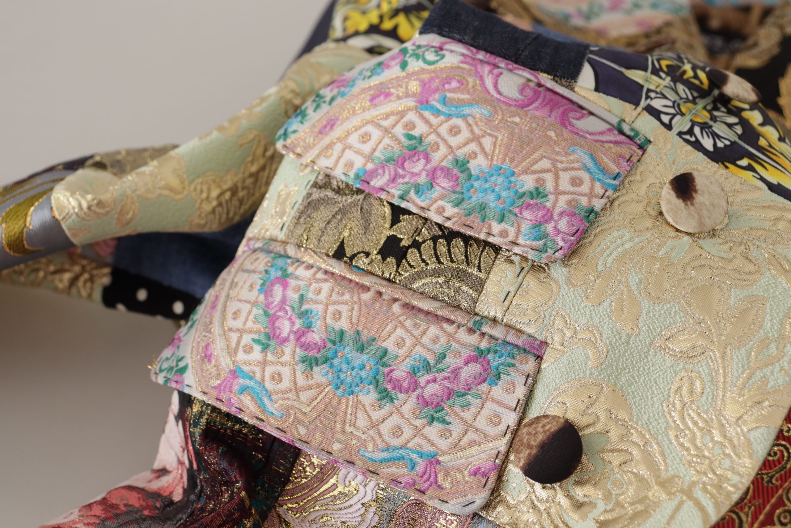 Dolce & Gabbana Mehrfarbige doppelreihige Jacquard-Blazerjacke aus Patchwork