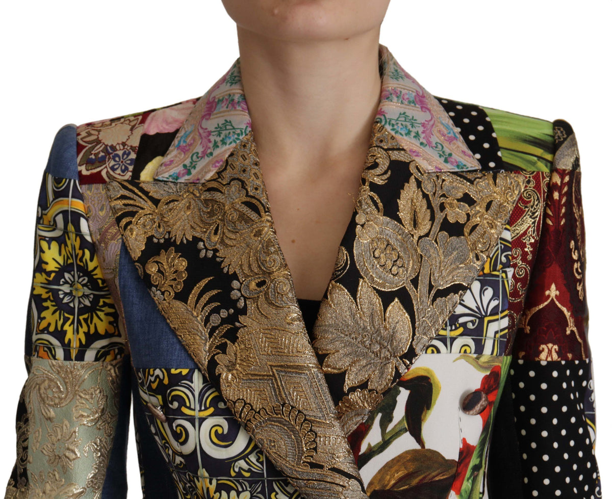 Dolce & Gabbana Mehrfarbige doppelreihige Jacquard-Blazerjacke aus Patchwork