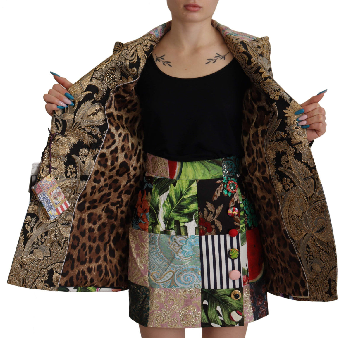 Dolce & Gabbana Mehrfarbige doppelreihige Jacquard-Blazerjacke aus Patchwork