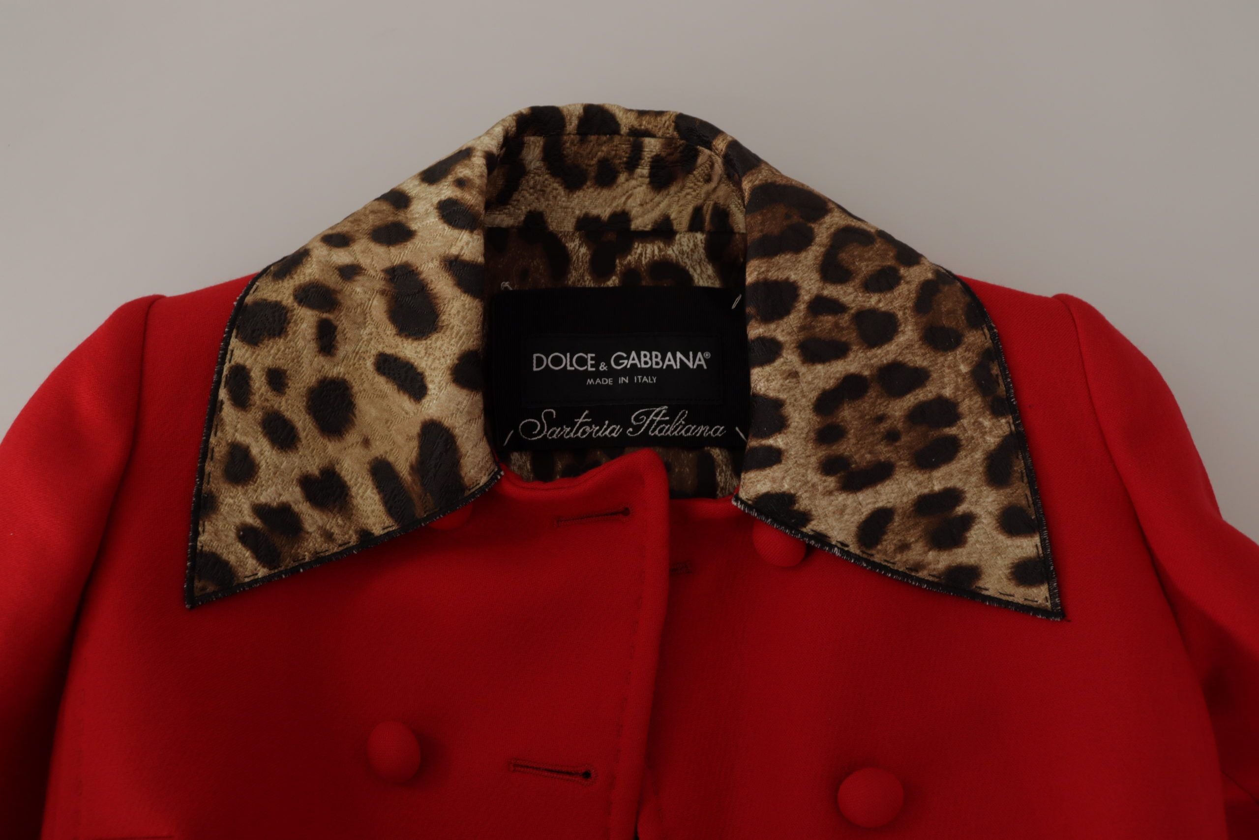 Dolce & Gabbana Trenchcoat-Jacke aus Wolle mit rotem Leopardenmuster