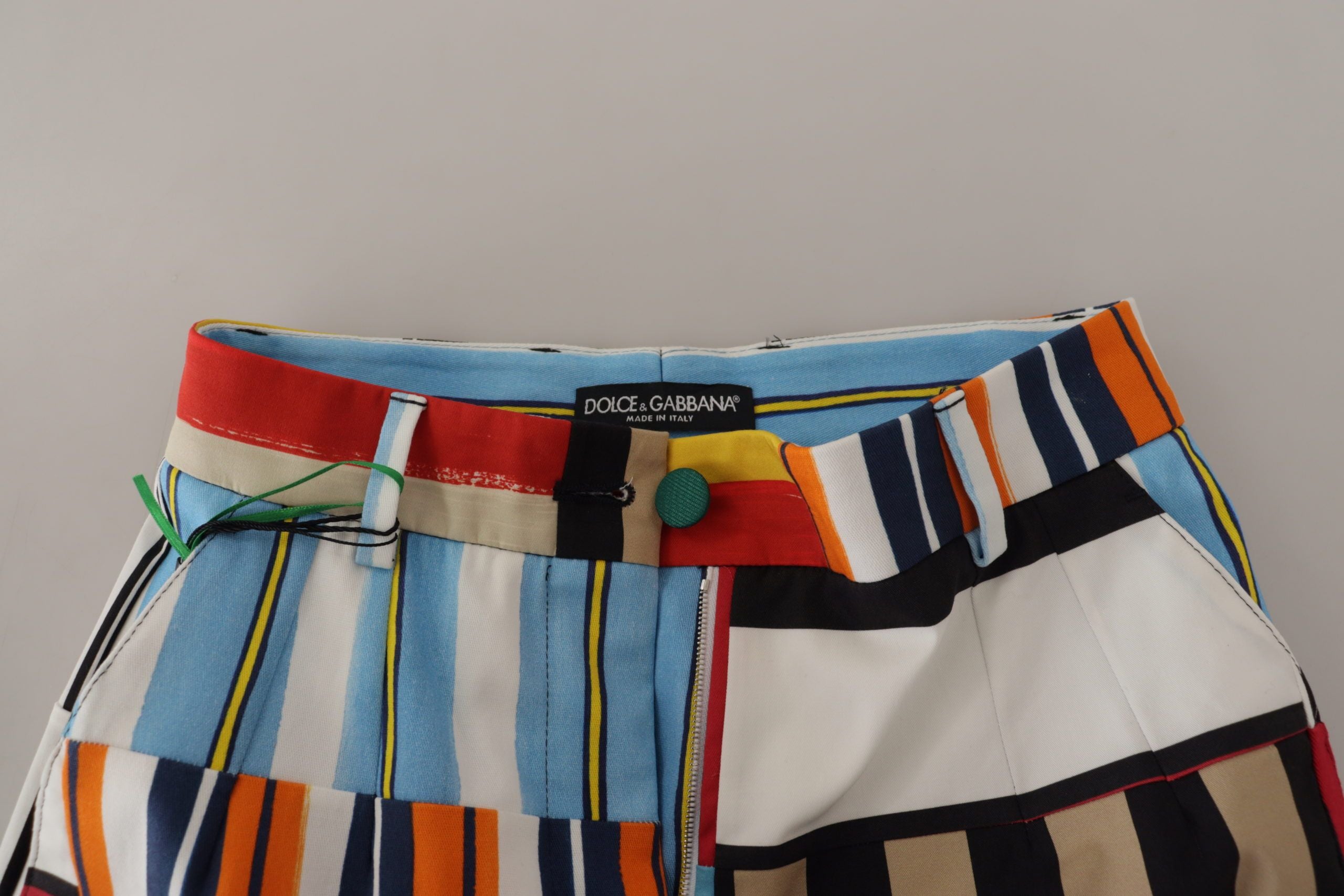 Dolce & Gabbana Mehrfarbig gestreifte Baumwollhose mit hoher Taille