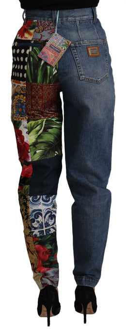 Dolce & Gabbana Blaue Jeans Jacquard Majolika Hose mit hoher Taille