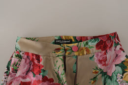 Dolce & Gabbana Beige geblümtes Kleid Formale Hose mit hoher Taille