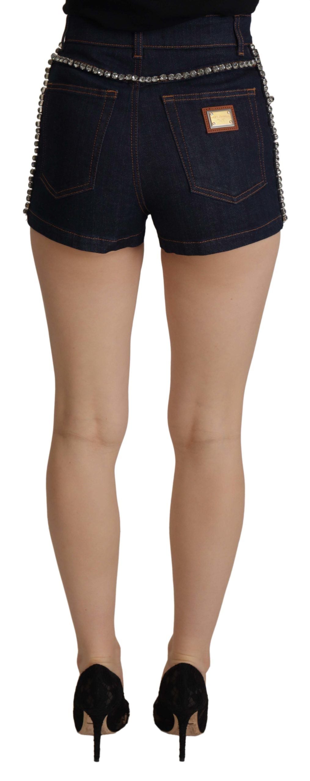 Dolce & Gabbana Blaue Stretch-Denim-Hotpants mit Kristallen