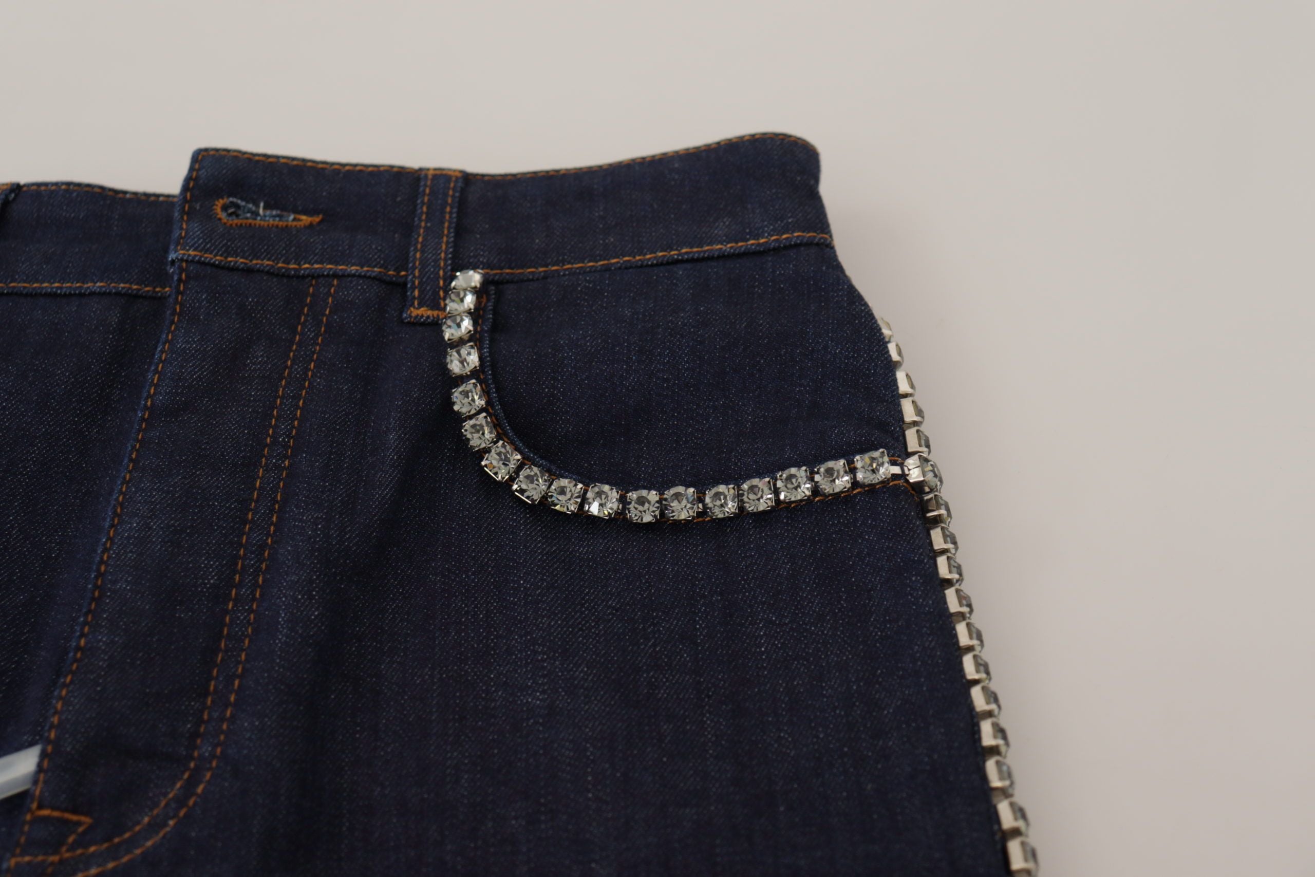 Dolce & Gabbana Blaue Stretch-Denim-Hotpants mit Kristallen