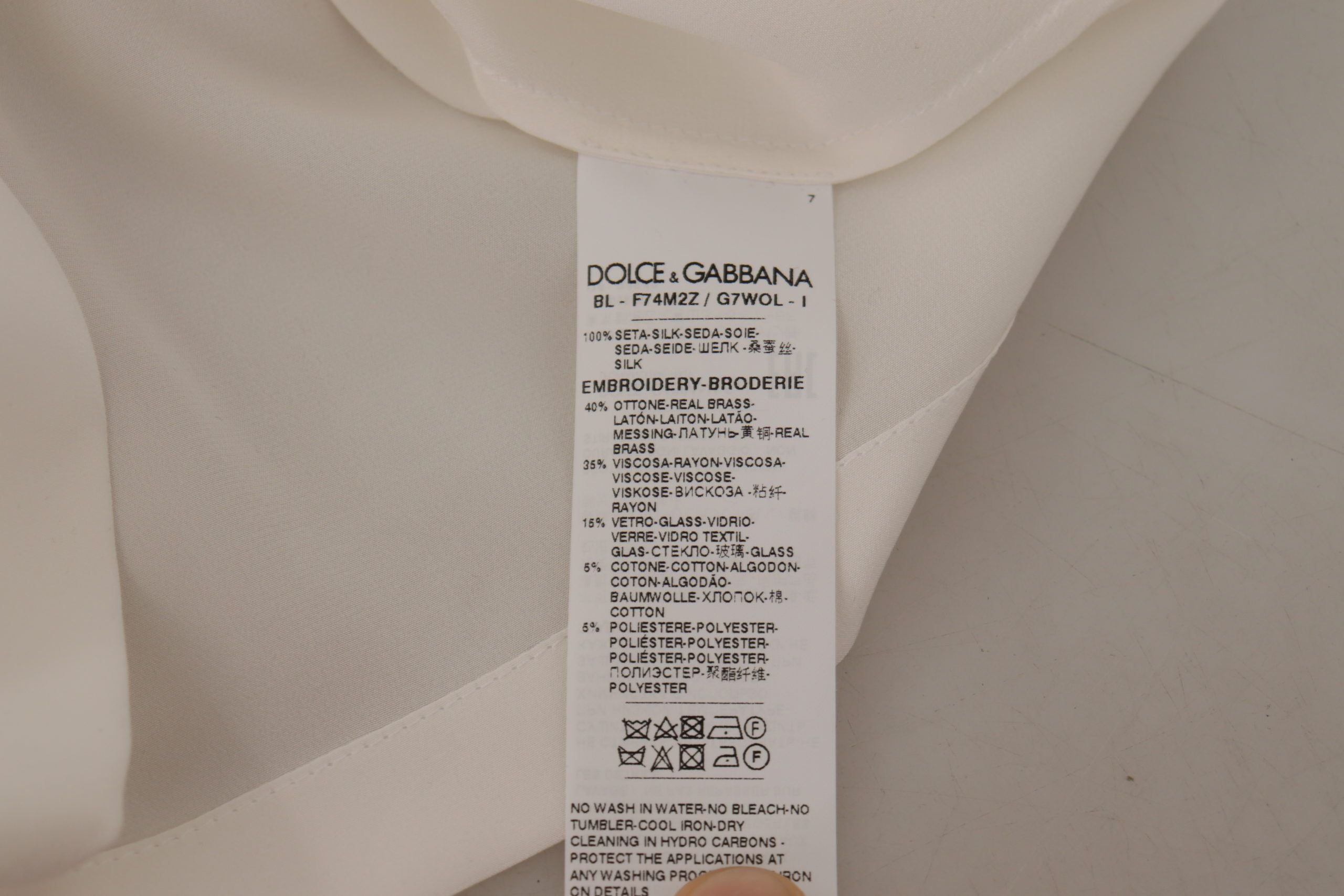 Dolce & Gabbana Weißes Seiden-Gold-DG-Kronenkristall-Blusentop