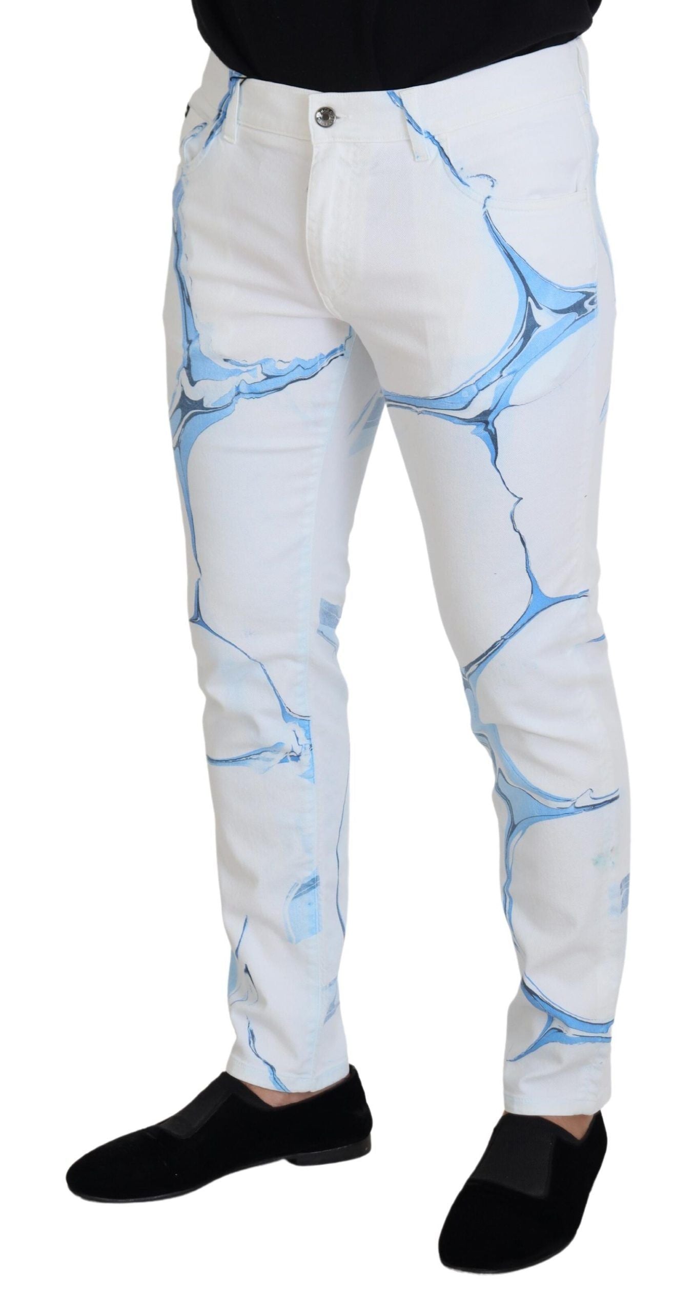 Dolce & Gabbana Weiß Blau Denim Baumwolle Jeans Stretch Skinny Fit Hose