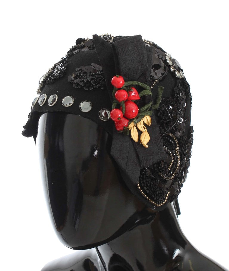 Dolce & Gabbana Schwarz Kristall Gold Kirschen Brosche Hut