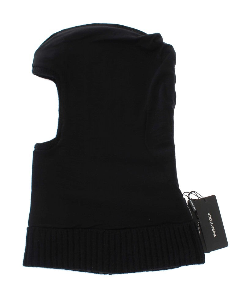 Dolce & Gabbana Schwarzer gestrickter Pailletten-Kapuzenschal Mütze