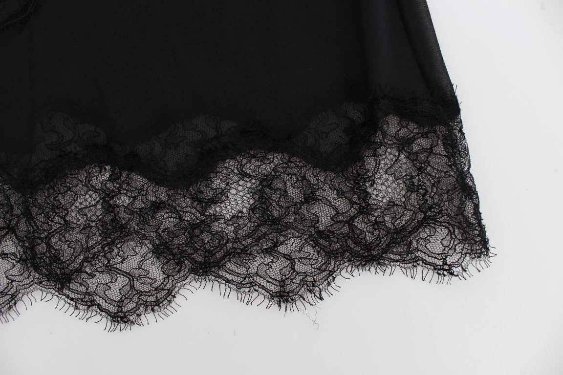 Dolce & Gabbana Schwarzes Seidenunterwäsche-Top mit floraler Spitze